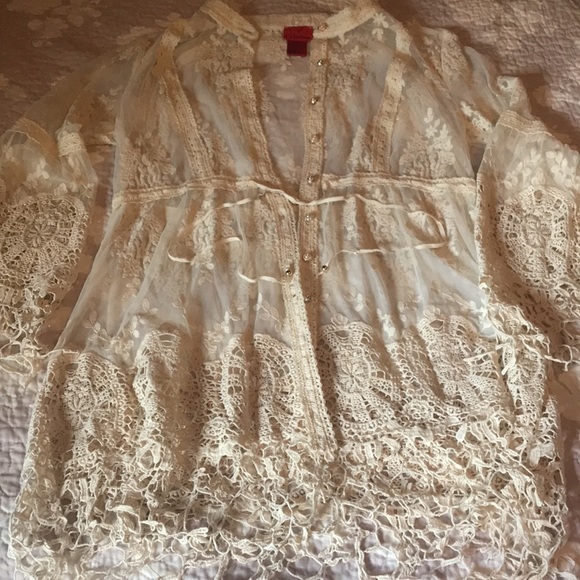 🔥SALE🔥 Anthropologie Boho Sheer Lace Crochet Tunic - Picture 7 of 8